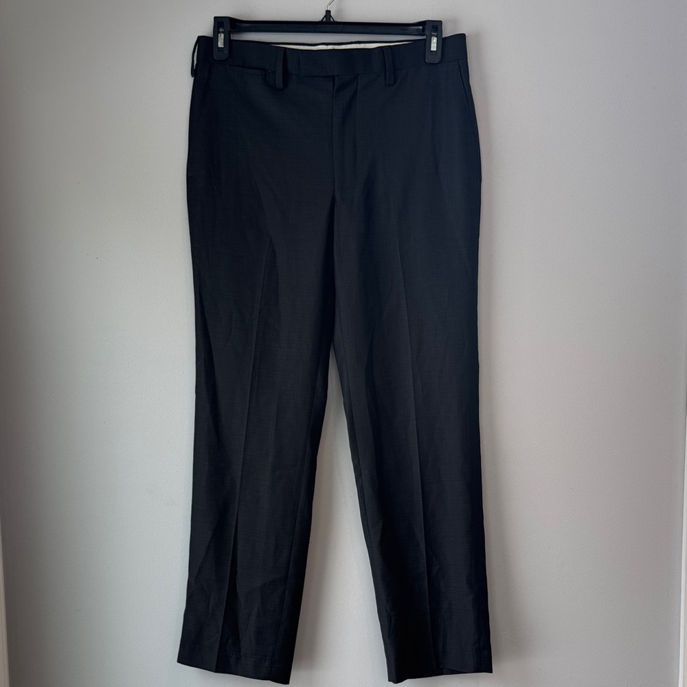 Men's Black/Gray Subtle Plaid Flat Front Lightweight Dress Pants/Slacks